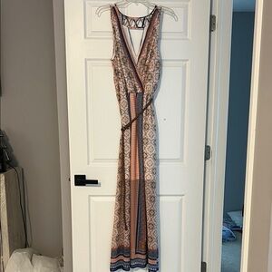Bohemian Patterned Maxi Dress in Rust and Navy